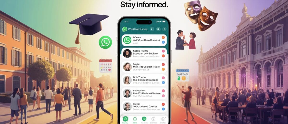 Un'immagine grafica per rappresentare l'uso dei Canali Whatsapp nelle scuole e nelle associazioni culturali