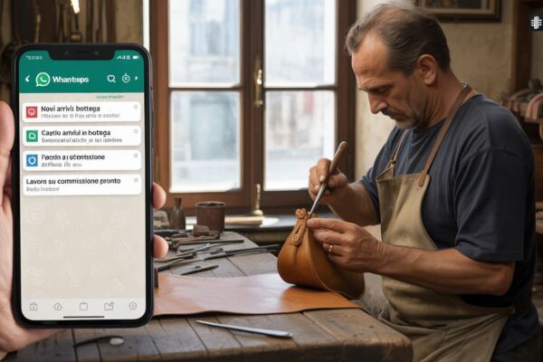 Un'immagine grafica per rappresentare l'uso dei Canali Whatsapp per negozi e artigiani locali