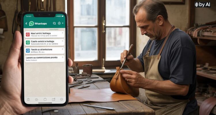 Un'immagine grafica per rappresentare l'uso dei Canali Whatsapp per negozi e artigiani locali