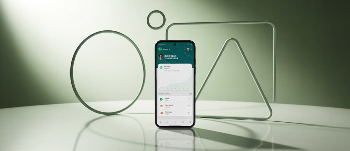 Un'immagine minimalista di un cellulare circondato da figure geometriche a rappresentare il Check Up completo dei Canali Whatsapp
