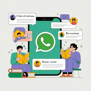 Un'immagine grafica per rappresentare come usare i canali whatsapp per un club del libro