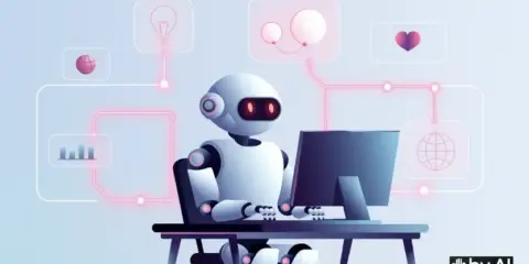 Un robot lavora al computer per rappresentare la definizione intelligenza artificiale