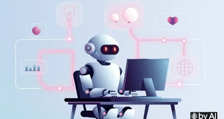 Un robot lavora al computer per rappresentare la definizione intelligenza artificiale