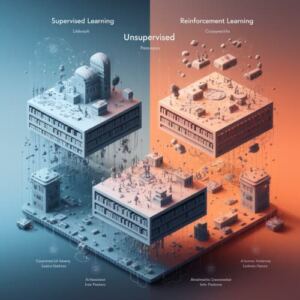 Una grafica con una costruzione a tre livelli per rappresentare le 3 modalità di funzionamento del Machine Learning