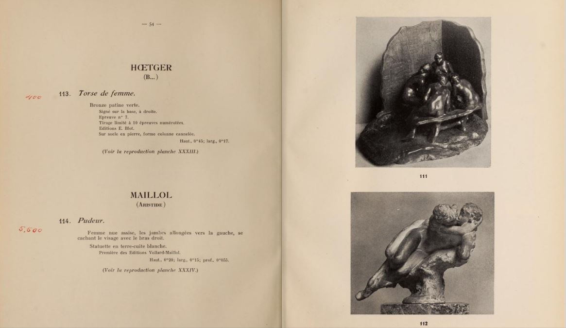 Les bavardes di Camille Claudel, foto del catalogo della vendita all'hotel Drouot