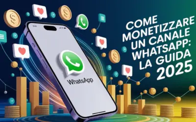 Una grafica con un cellulare al centro per rappresentare come monetizzare un canale whatsapp